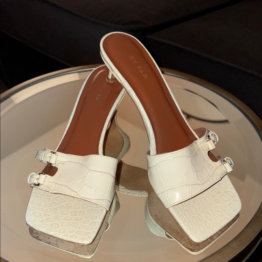 BY FAR White Minimalist Leather Mules Size 38